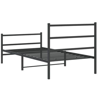 Sleek Black Metal Bed Frame with Footboard - 107x203 cm