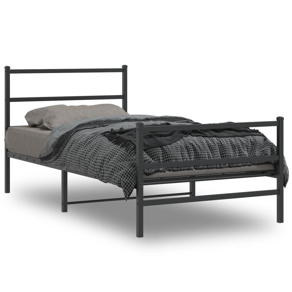 Sleek Black Metal Bed Frame with Footboard - 107x203 cm