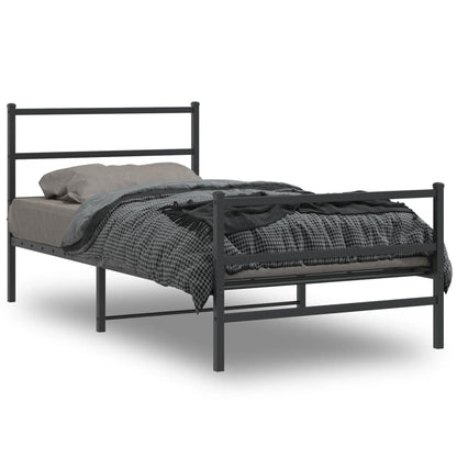 Sleek Black Metal Bed Frame with Footboard - 107x203 cm