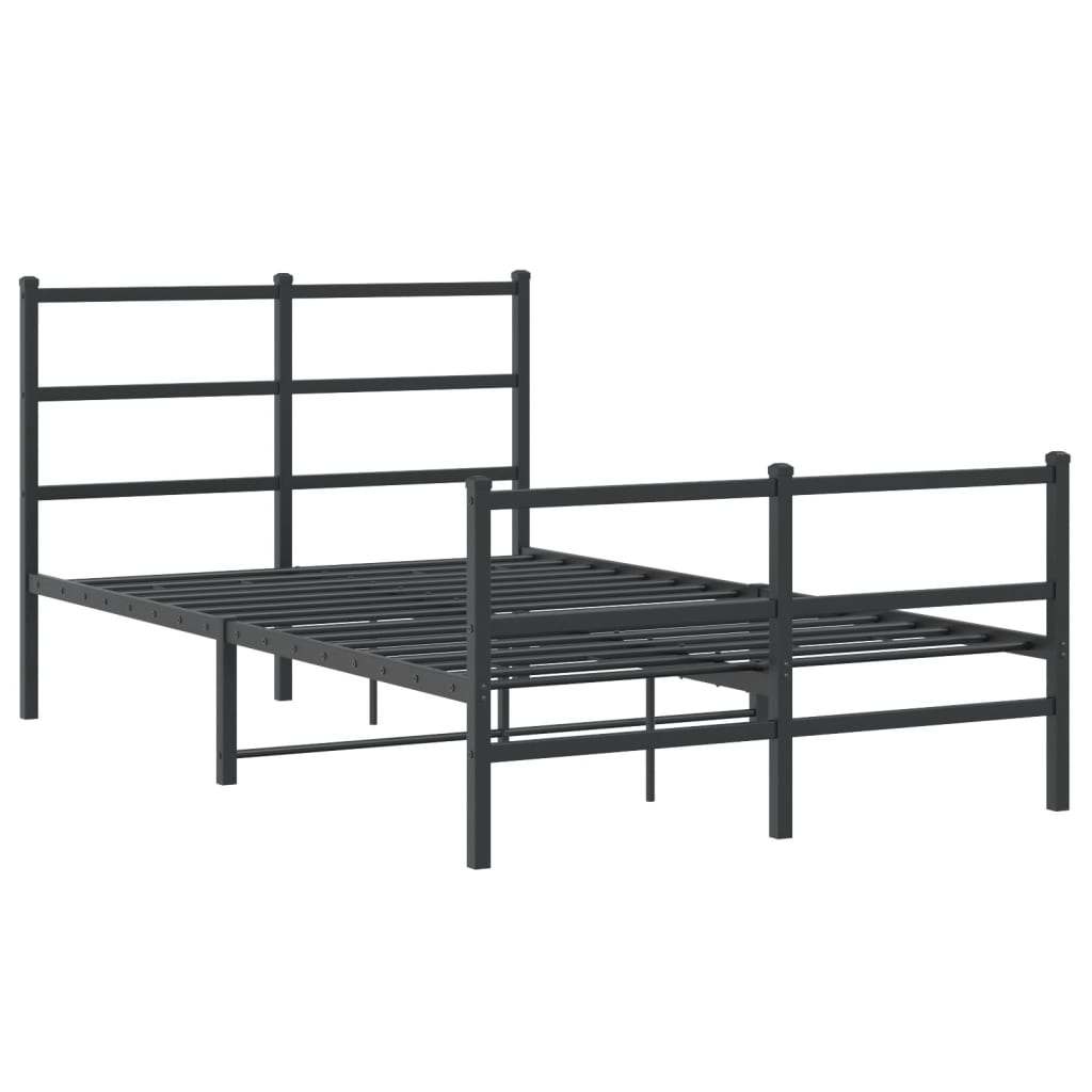 Black Metal Bed Frame with Footboard - 120x200cm Sturdy Design