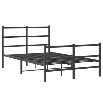 Black Metal Bed Frame with Footboard - 120x200cm Sturdy Design