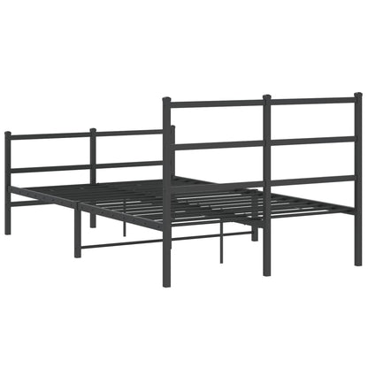 Black Metal Bed Frame with Footboard - 120x200cm Sturdy Design