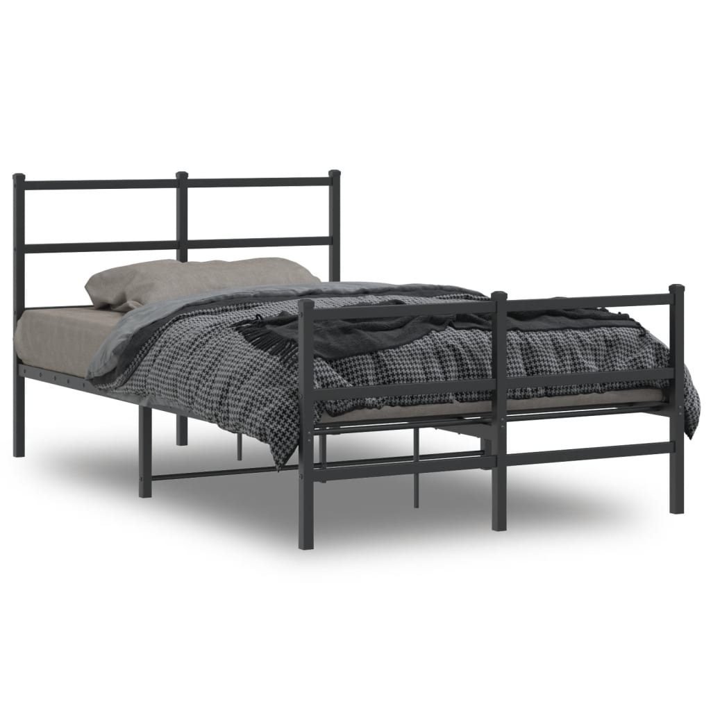 Black Metal Bed Frame with Footboard - 120x200cm Sturdy Design