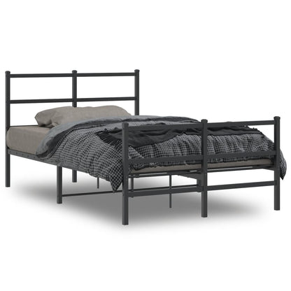 Black Metal Bed Frame with Footboard - 120x200cm Sturdy Design