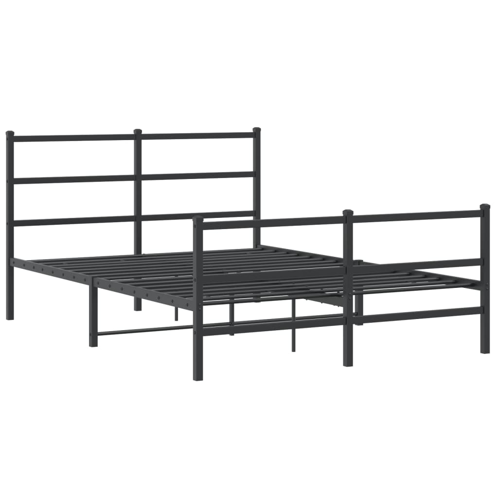 Stylish Black Metal Bed Frame with Footboard - 135x190cm