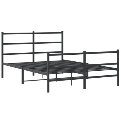 Stylish Black Metal Bed Frame with Footboard - 135x190cm