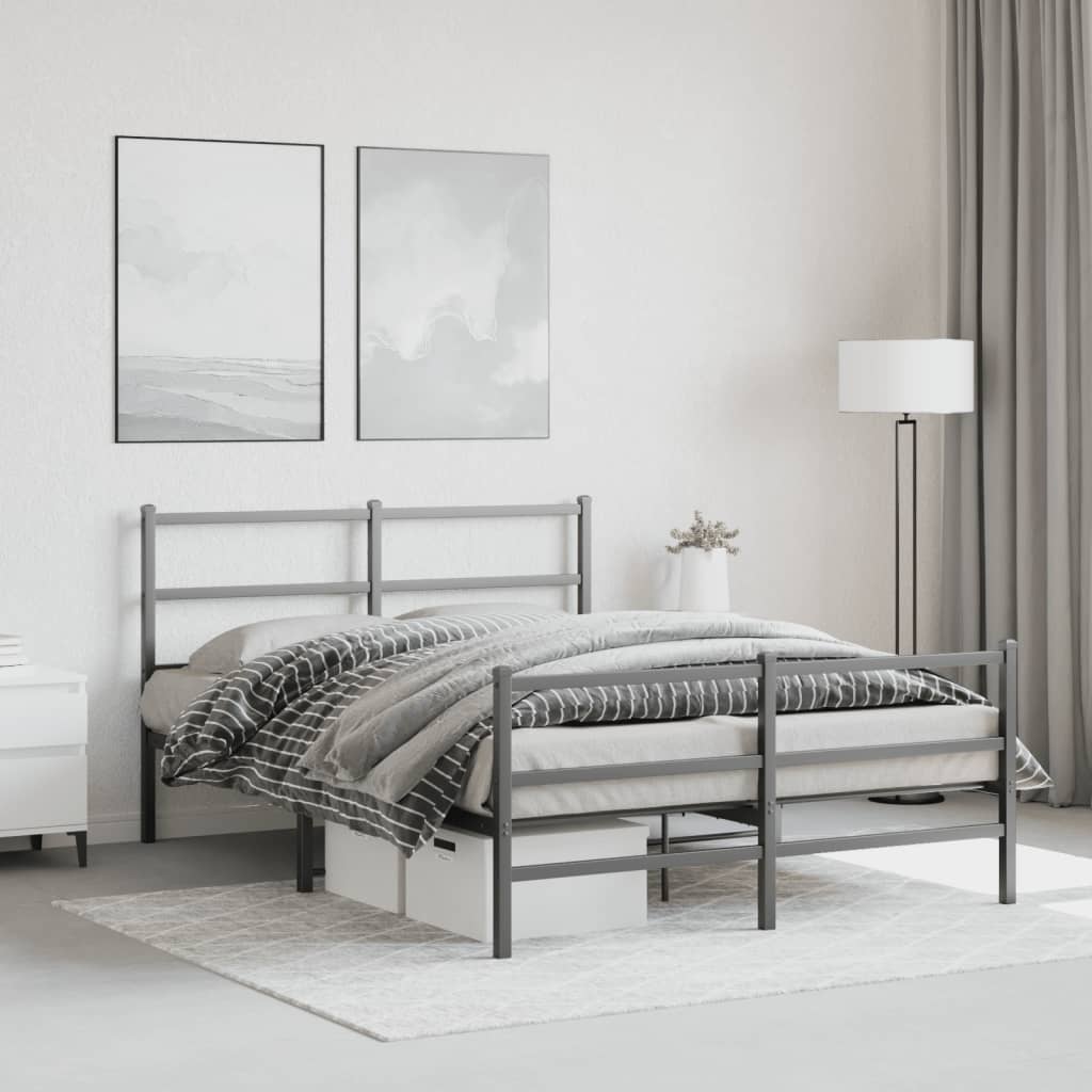 Stylish Black Metal Bed Frame with Footboard - 135x190cm