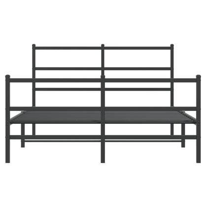 Stylish Black Metal Bed Frame with Footboard - 135x190cm