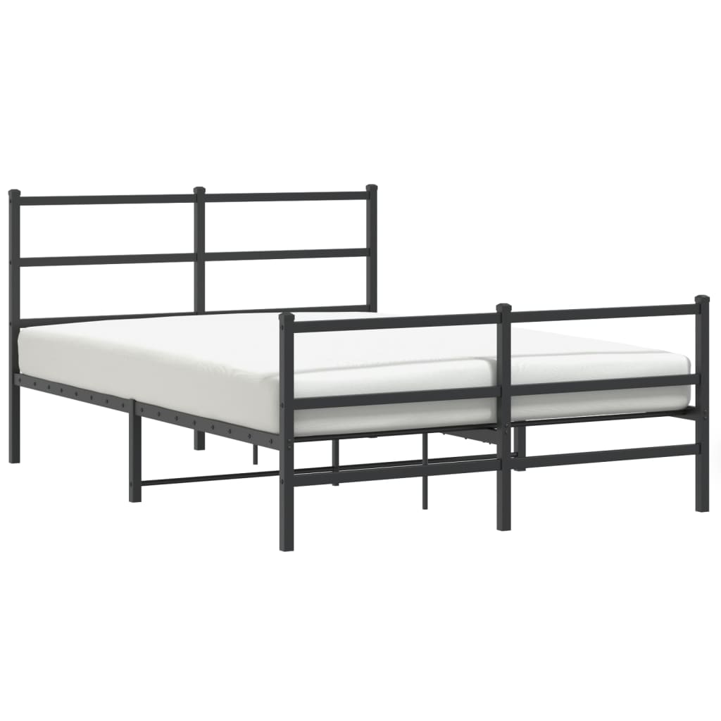 Stylish Black Metal Bed Frame 140x190cm with Footboard
