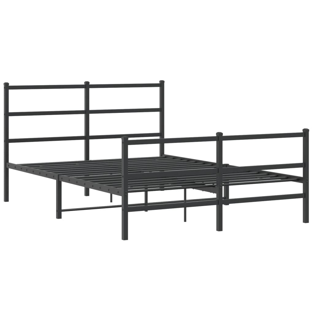 Stylish Black Metal Bed Frame 140x190cm with Footboard