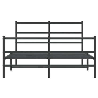 Stylish Black Metal Bed Frame 140x190cm with Footboard