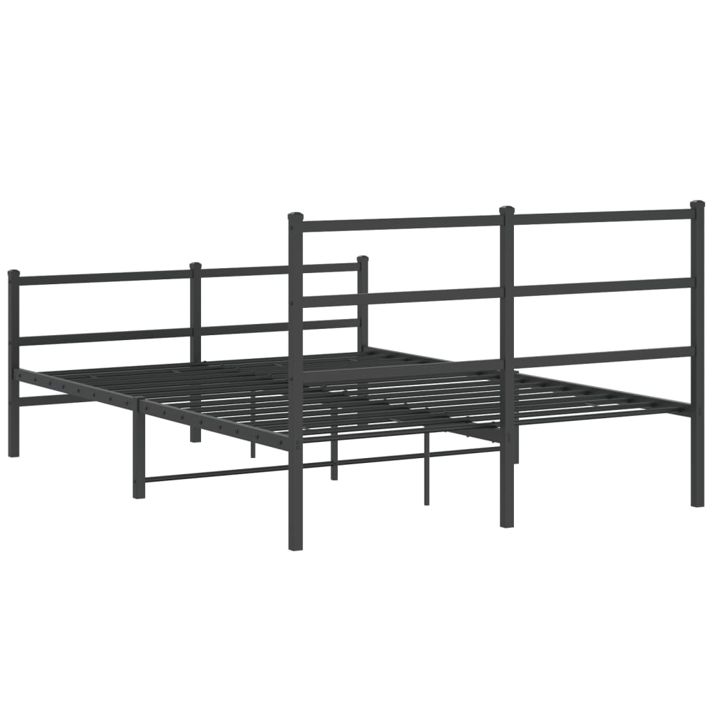 Stylish Black Metal Bed Frame 140x190cm with Footboard