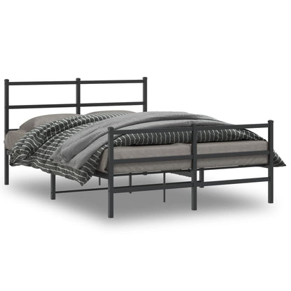 Stylish Black Metal Bed Frame 140x190cm with Footboard