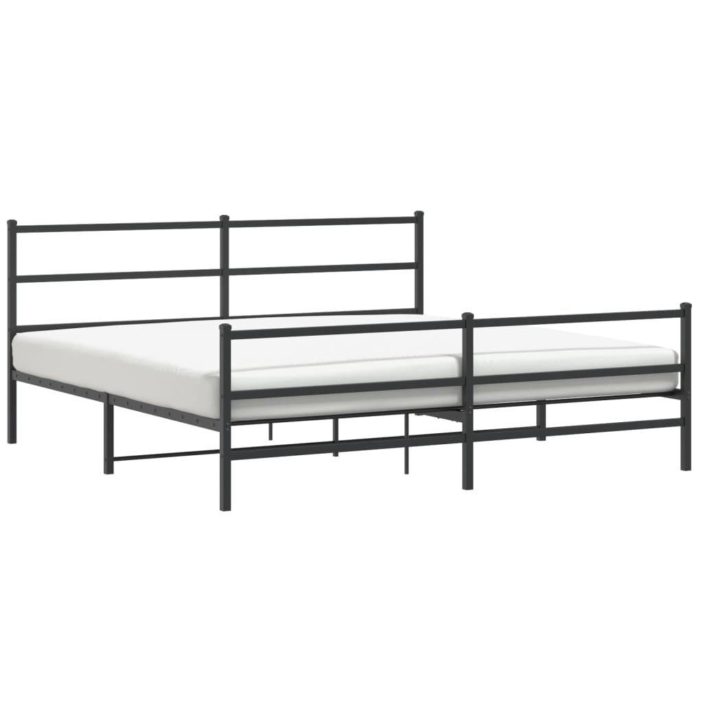 Black Metal Bed Frame with Footboard - 183x213cm, No Mattress