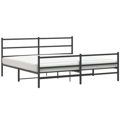 Black Metal Bed Frame with Footboard - 183x213cm, No Mattress