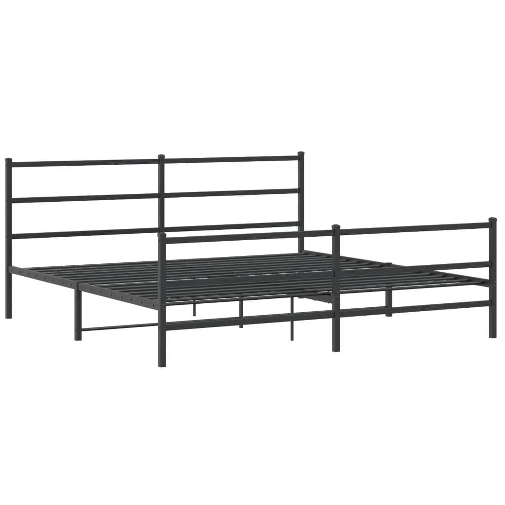 Black Metal Bed Frame with Footboard - 183x213cm, No Mattress