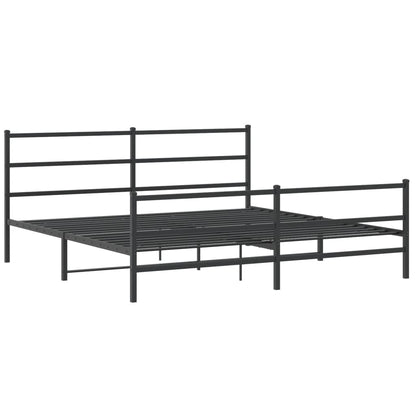 Black Metal Bed Frame with Footboard - 183x213cm, No Mattress
