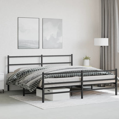 Black Metal Bed Frame with Footboard - 183x213cm, No Mattress