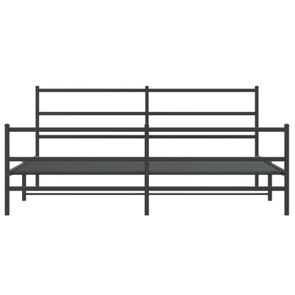 Black Metal Bed Frame with Footboard - 183x213cm, No Mattress