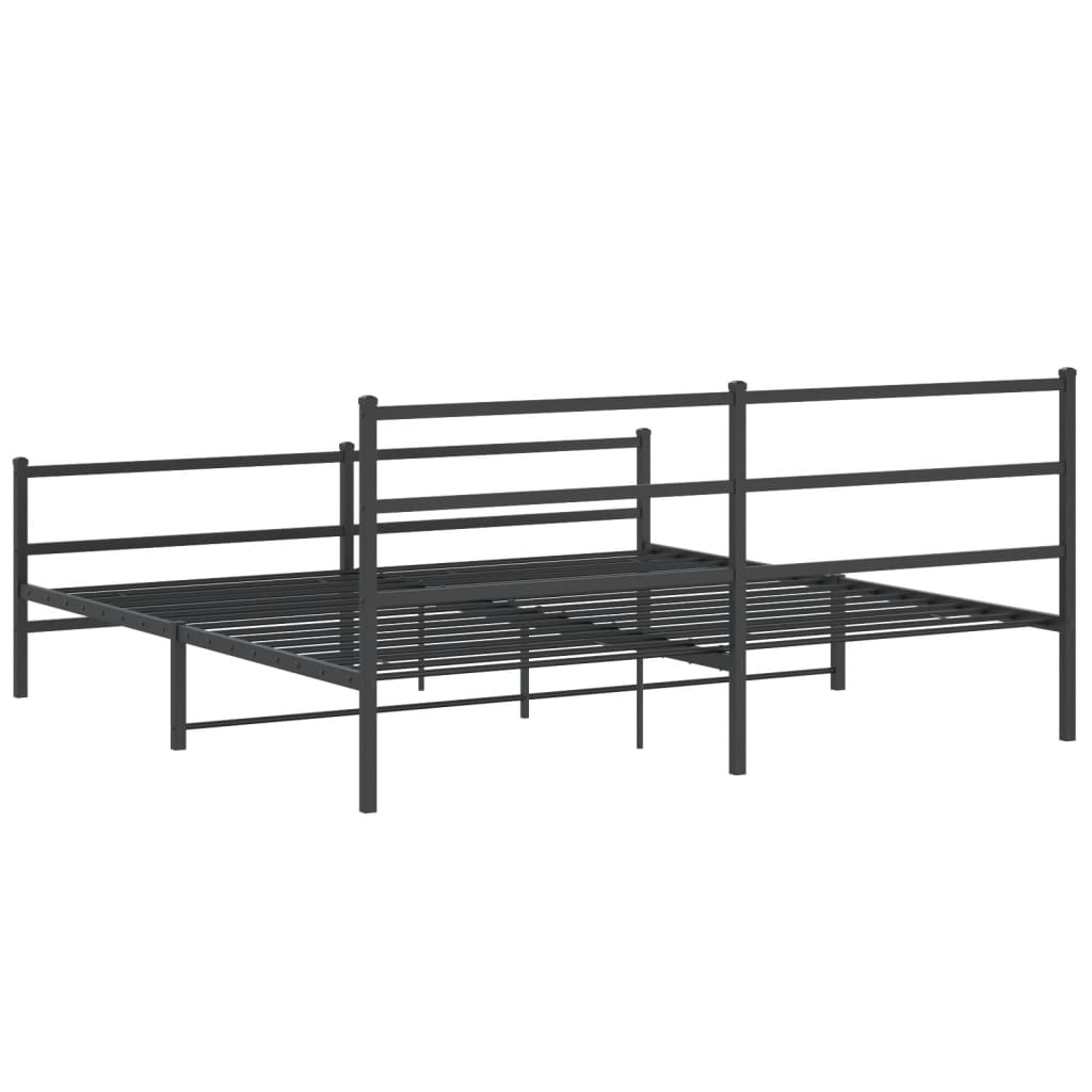 Black Metal Bed Frame with Footboard - 183x213cm, No Mattress