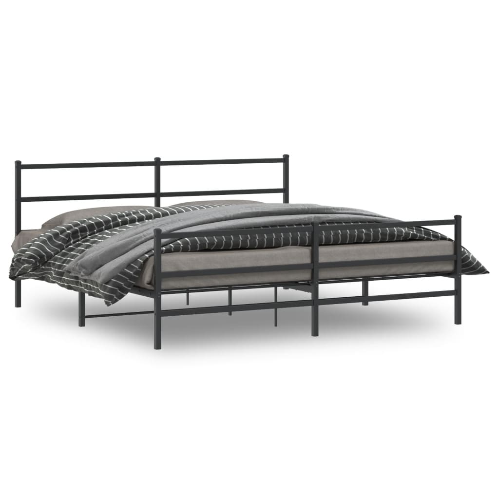 Black Metal Bed Frame with Footboard - 183x213cm, No Mattress