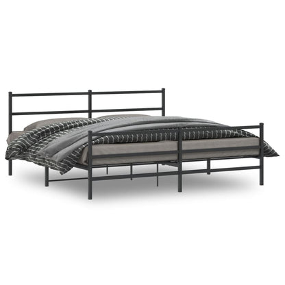 Black Metal Bed Frame with Footboard - 183x213cm, No Mattress