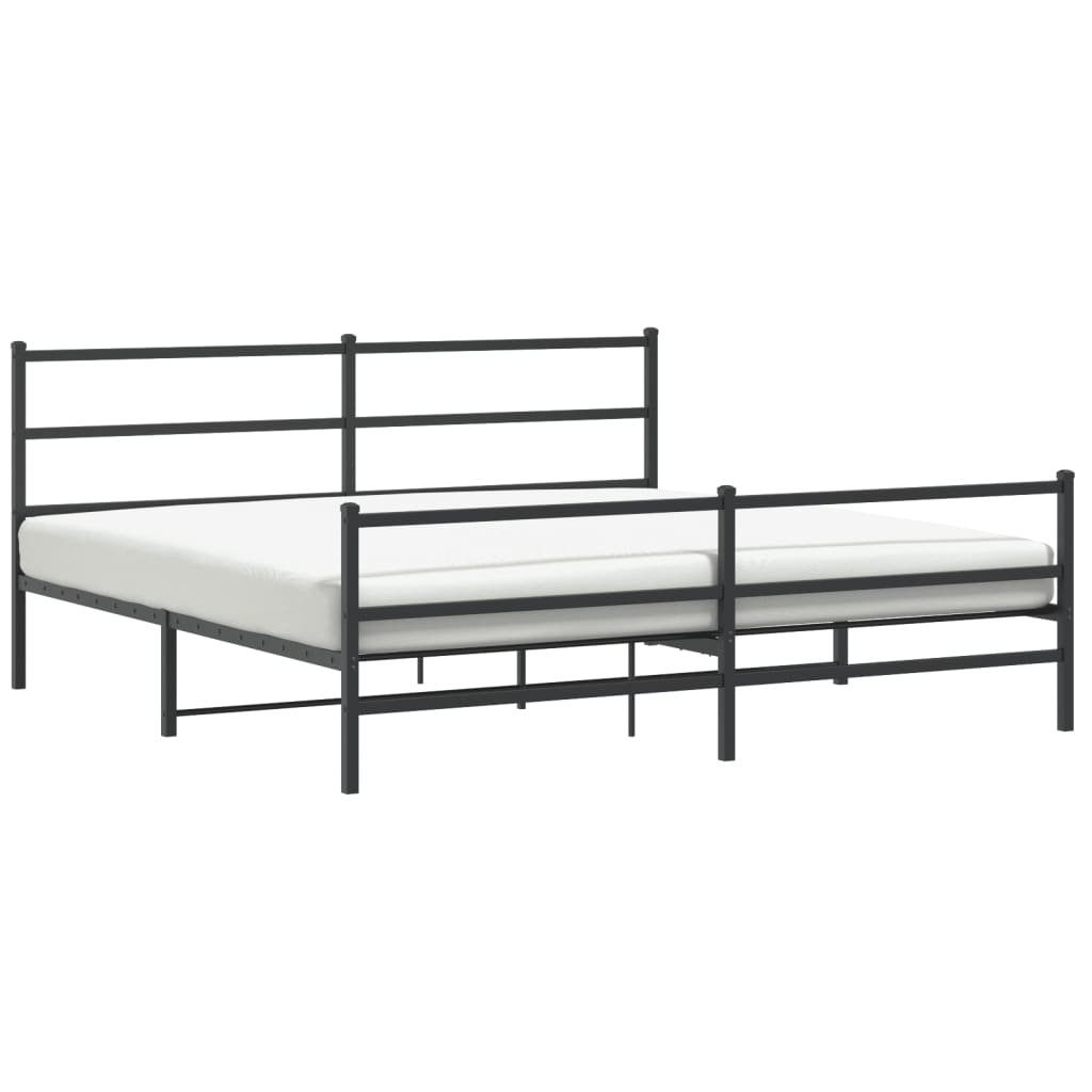 Sturdy Black Metal Bed Frame with Footboard 193x203cm – No Mattress