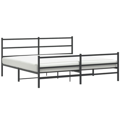 Sturdy Black Metal Bed Frame with Footboard 193x203cm – No Mattress