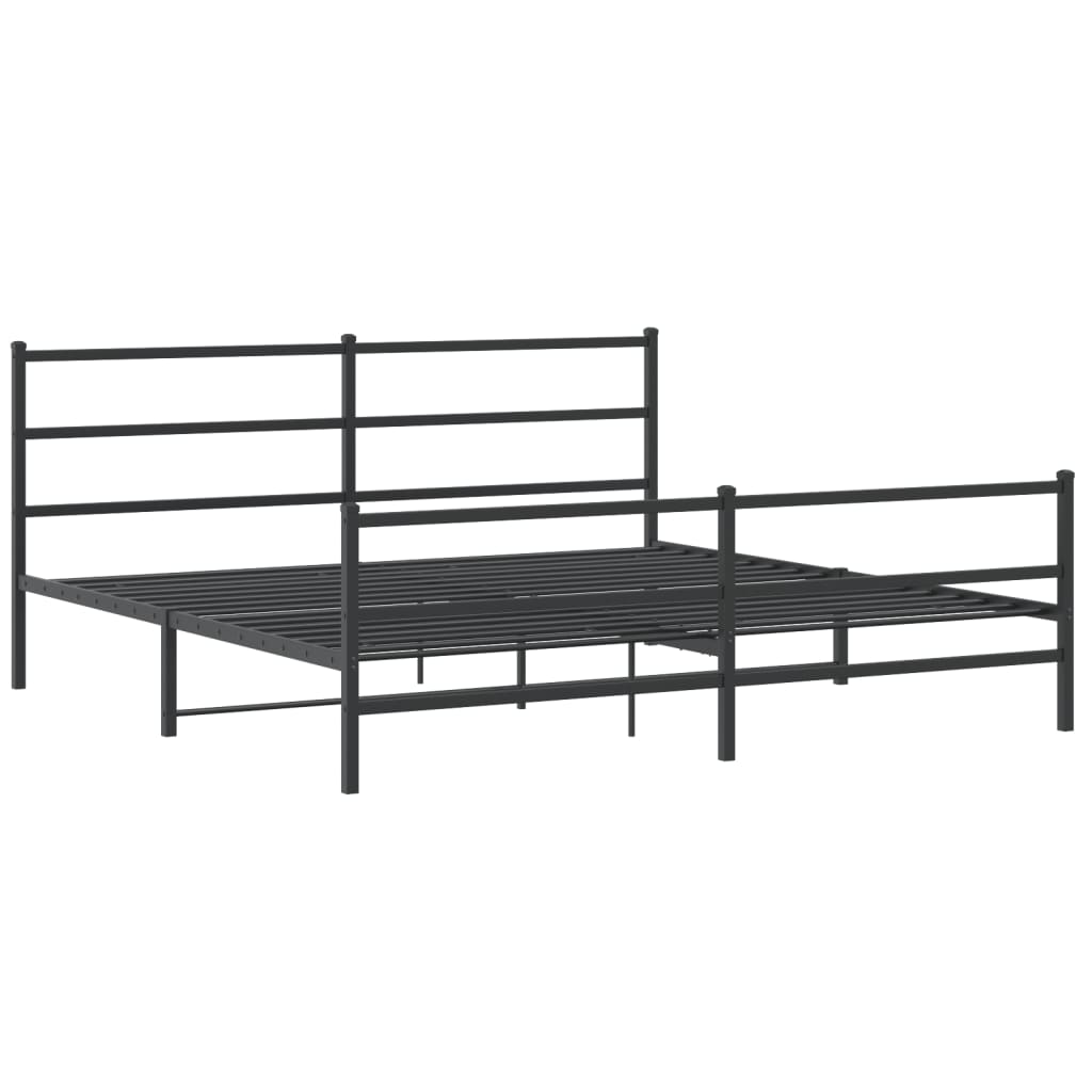 Sturdy Black Metal Bed Frame with Footboard 193x203cm – No Mattress