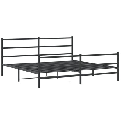 Sturdy Black Metal Bed Frame with Footboard 193x203cm – No Mattress