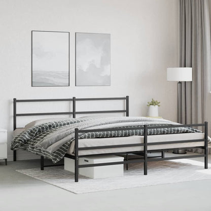 Sturdy Black Metal Bed Frame with Footboard 193x203cm – No Mattress