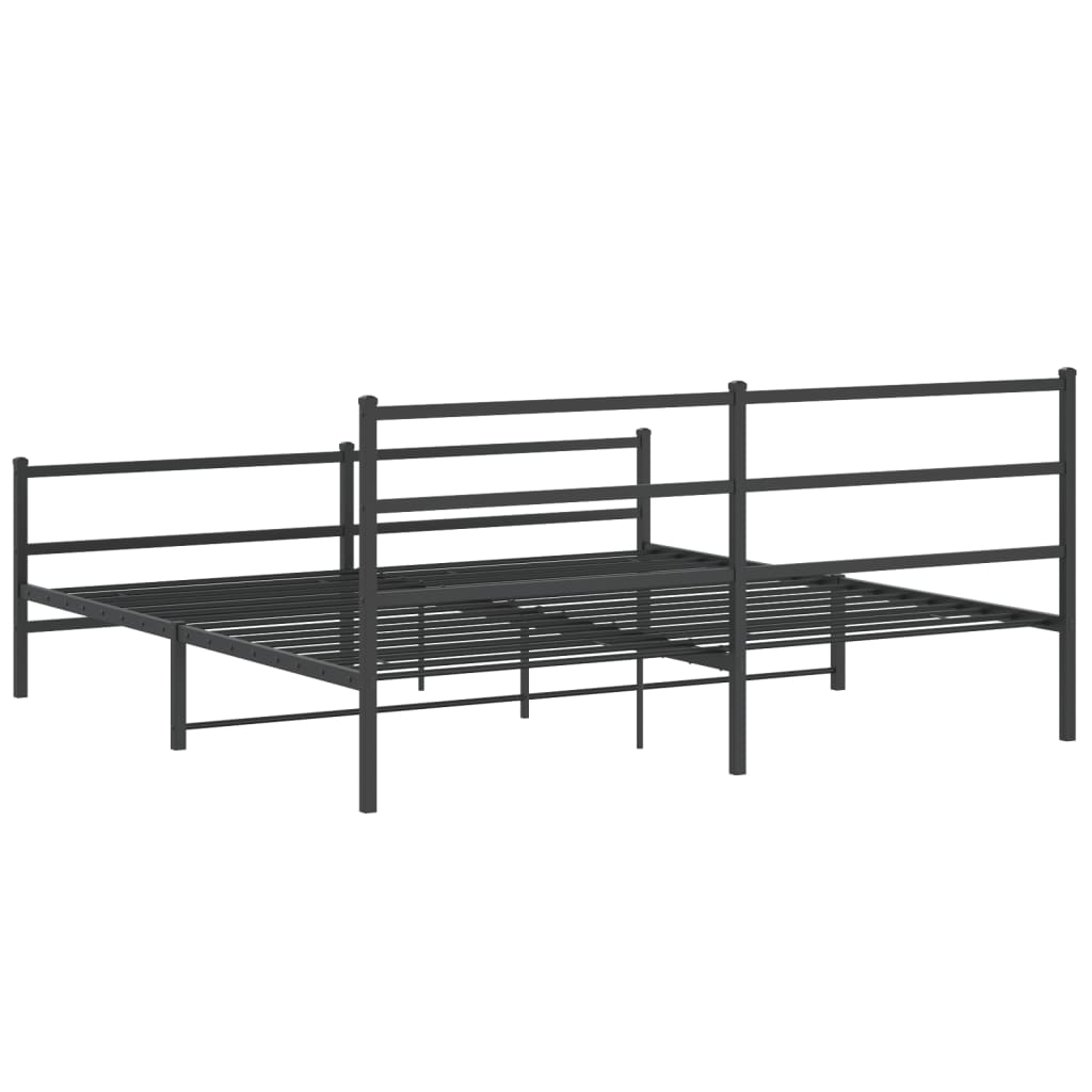 Sturdy Black Metal Bed Frame with Footboard 193x203cm – No Mattress