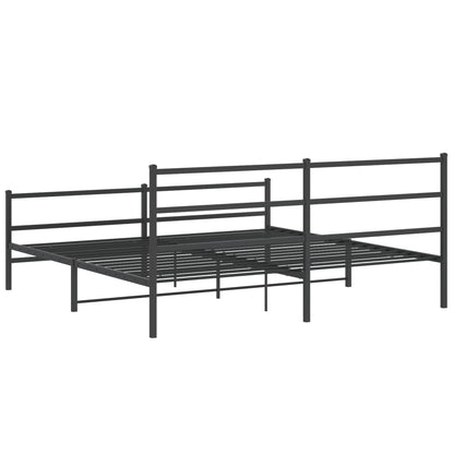 Sturdy Black Metal Bed Frame with Footboard 193x203cm – No Mattress