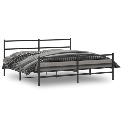 Sturdy Black Metal Bed Frame with Footboard 193x203cm – No Mattress