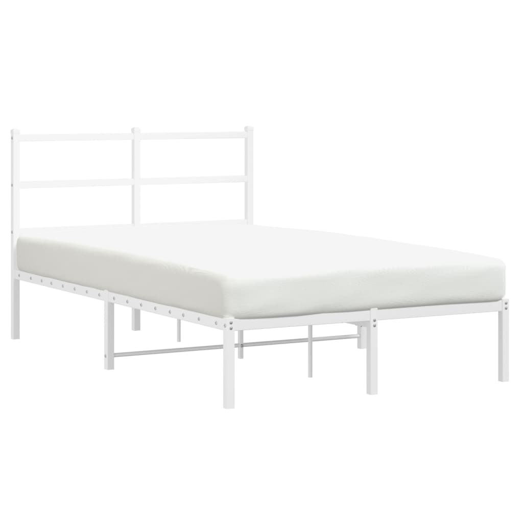 White Metal Bed Frame with Headboard - 120x190cm Without Mattress