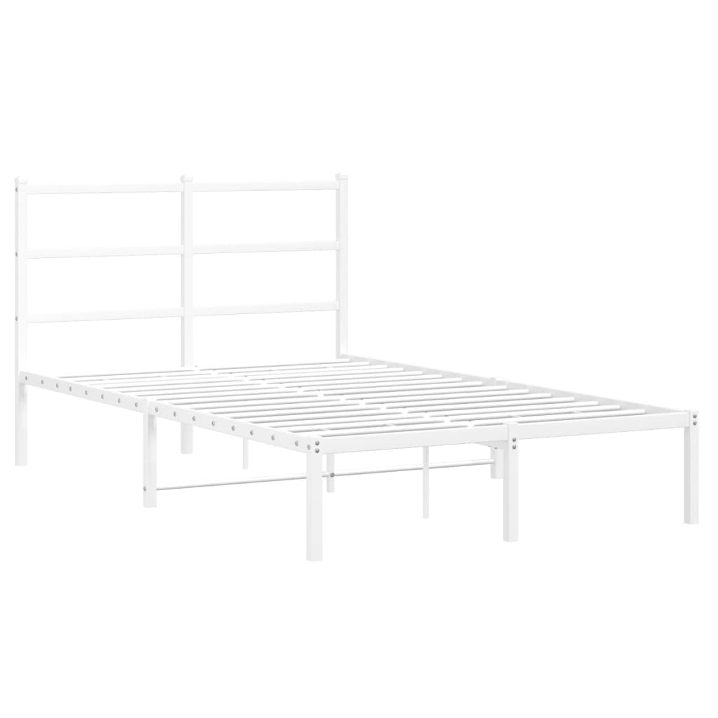 White Metal Bed Frame with Headboard - 120x190cm Without Mattress