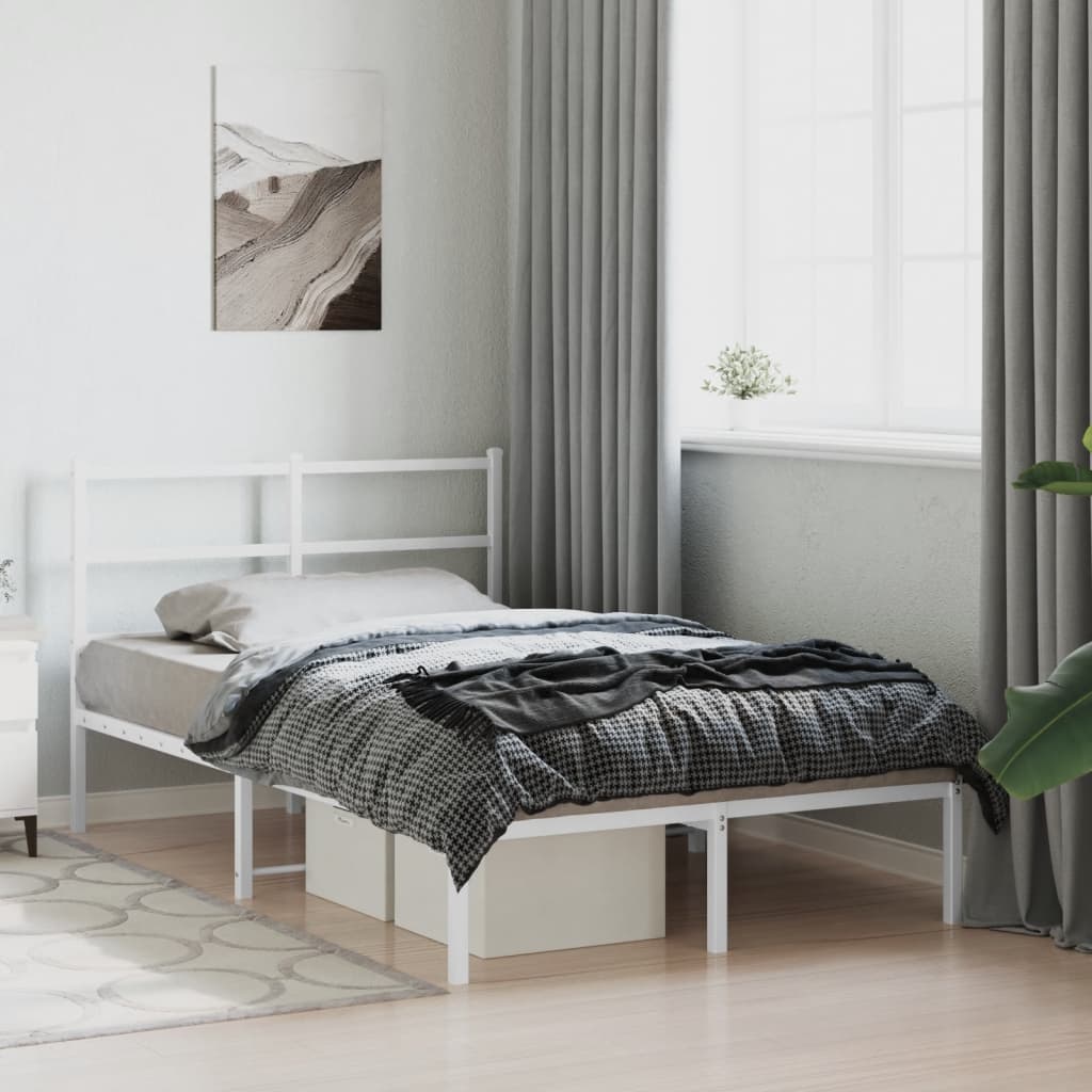 White Metal Bed Frame with Headboard - 120x190cm Without Mattress