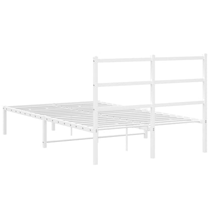 White Metal Bed Frame with Headboard - 120x190cm Without Mattress