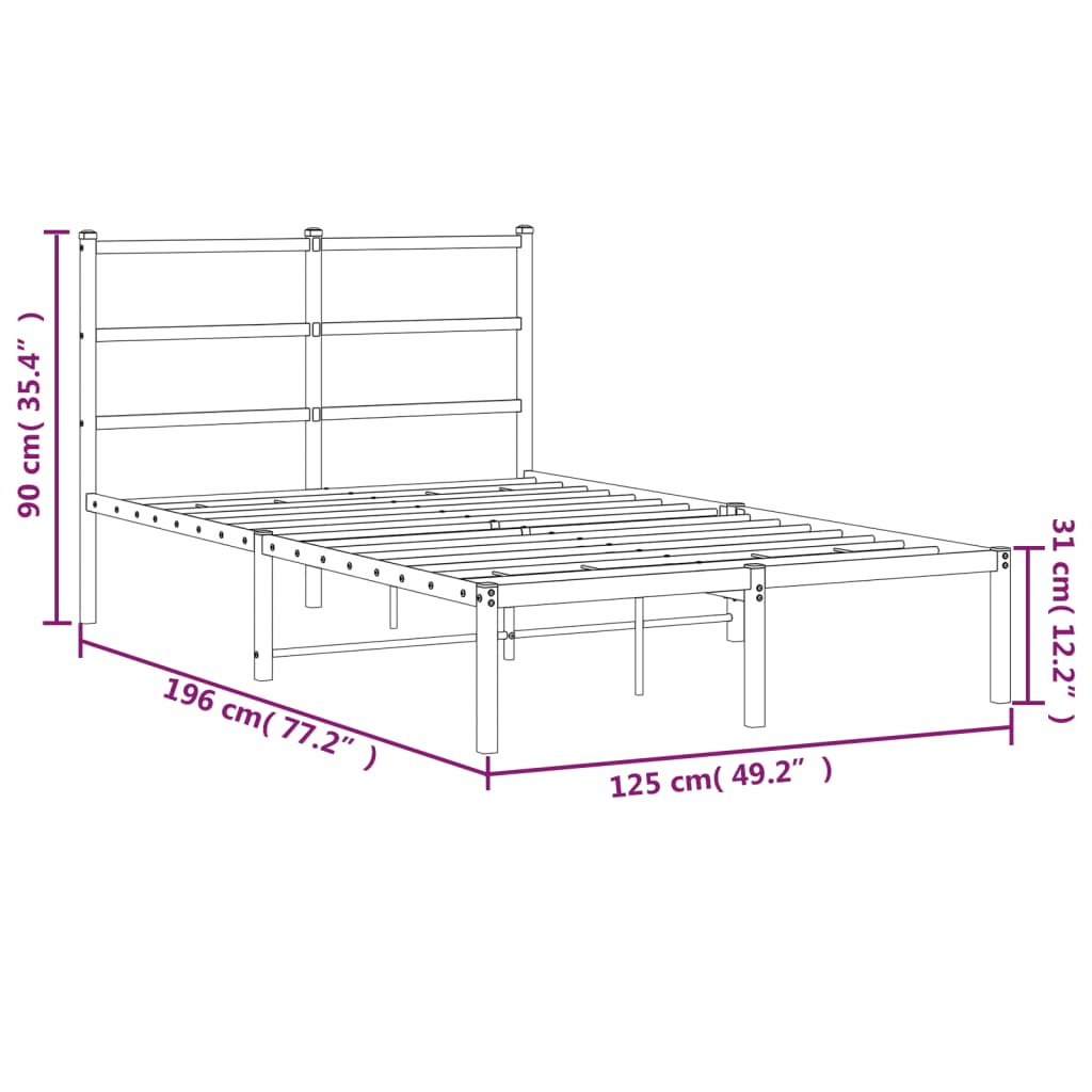 White Metal Bed Frame with Headboard - 120x190cm Without Mattress