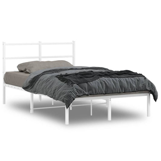 White Metal Bed Frame with Headboard - 120x190cm Without Mattress