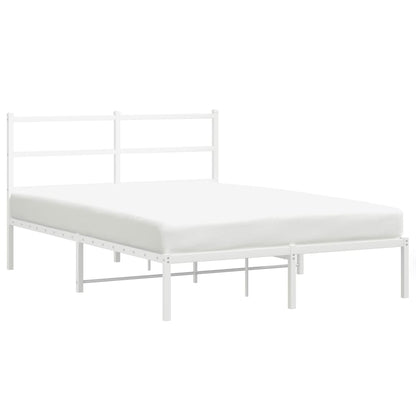 White Metal Bed Frame with Headboard, 135x190cm, Mattress Not Included