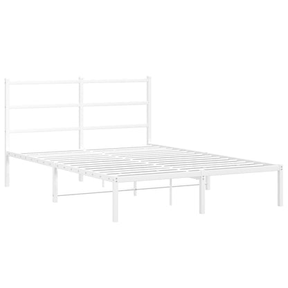 White Metal Bed Frame with Headboard, 135x190cm, Mattress Not Included