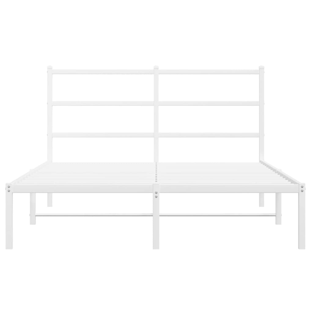 White Metal Bed Frame with Headboard, 135x190cm, Mattress Not Included