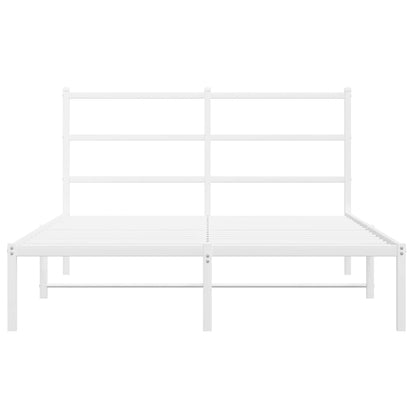 White Metal Bed Frame with Headboard, 135x190cm, Mattress Not Included