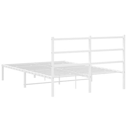 White Metal Bed Frame with Headboard, 135x190cm, Mattress Not Included