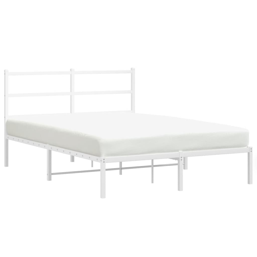White Metal Bed Frame with Headboard 140x190cm - No Mattress