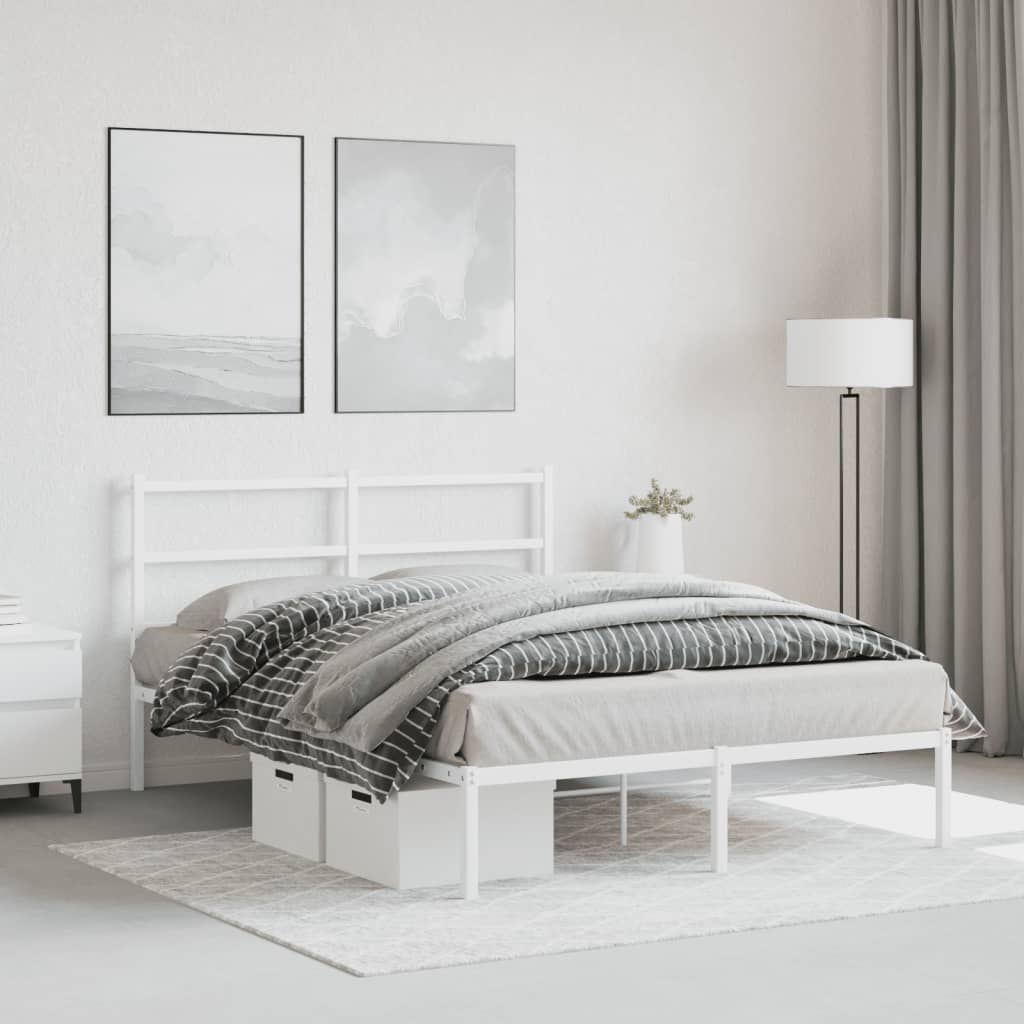 White Metal Bed Frame with Headboard 140x190cm - No Mattress