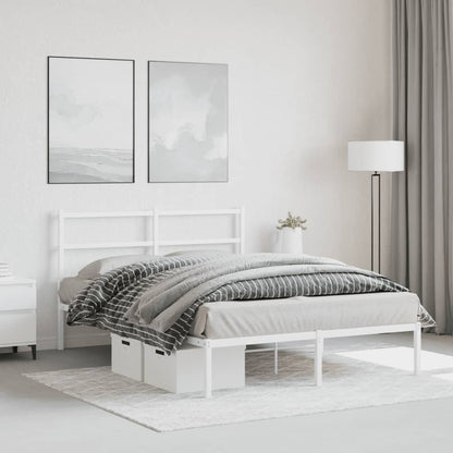 White Metal Bed Frame with Headboard 140x190cm - No Mattress