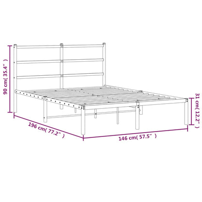 White Metal Bed Frame with Headboard 140x190cm - No Mattress