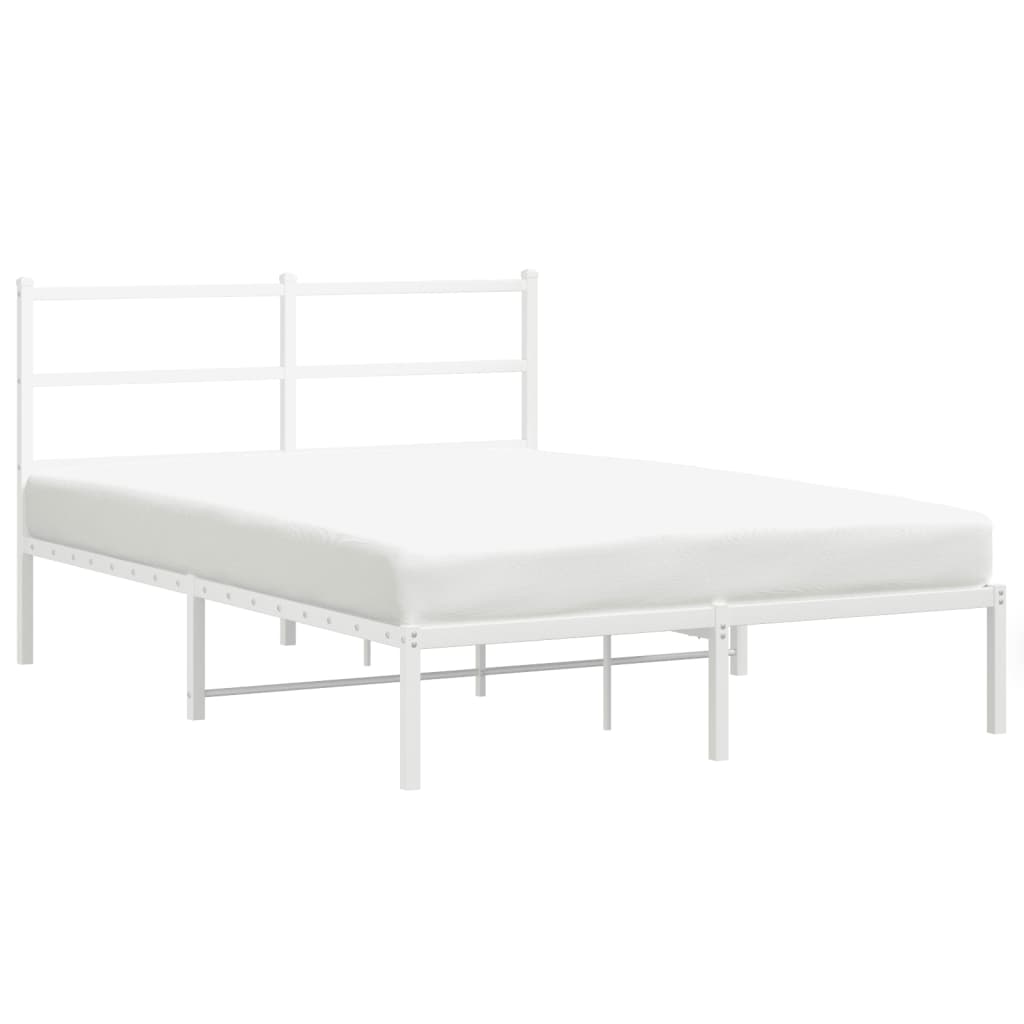 White Metal Bed Frame with Headboard - 140x200cm, Mattress Not Included